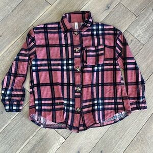 Good Girl Girls Long Sleeve Button Up Waffle Knit Flannel